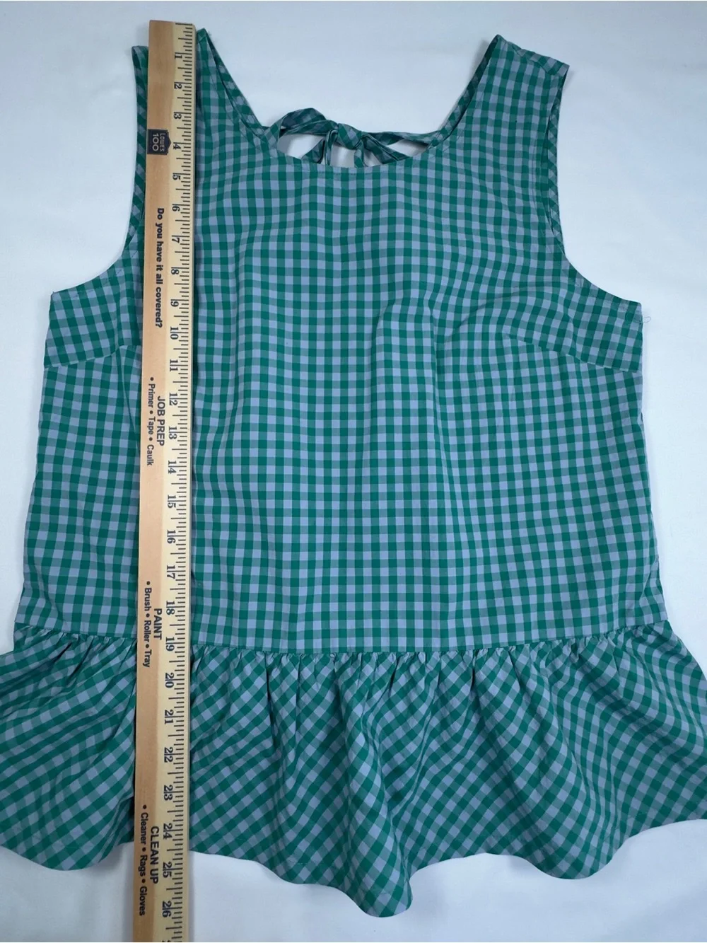 J.Crew Factory Green Gingham Bow Back Peplum Tank Top Womens Small Cottagecore
